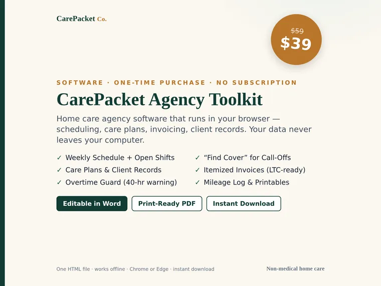 CarePacket Agency Toolkit software preview